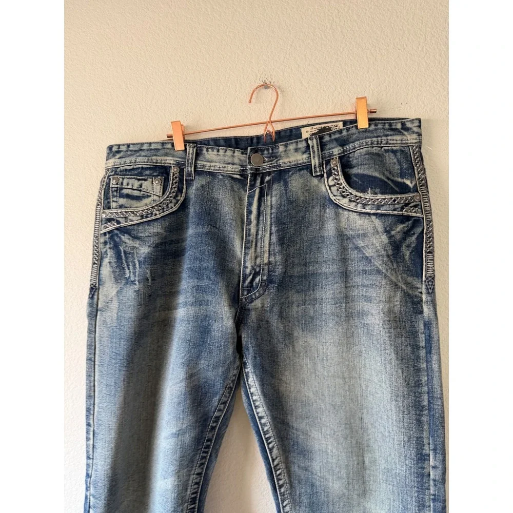 Dylan Slim Fit GS115 Mens Distressed Acid Wash Thick Stitch Jeans Blue 38x32